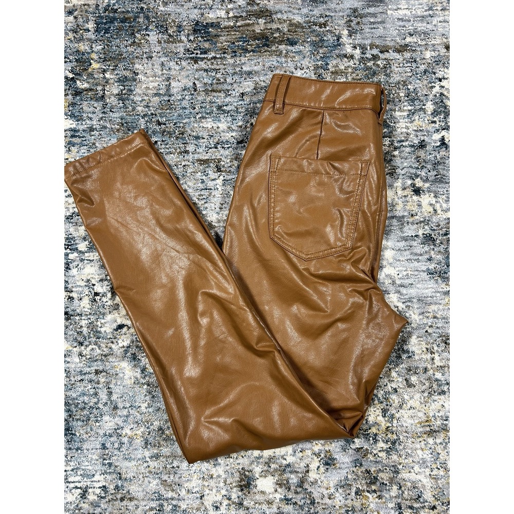 Rewash Cognac Faux Leather High-Rise Skinny Trousers Brown Womens Size 7